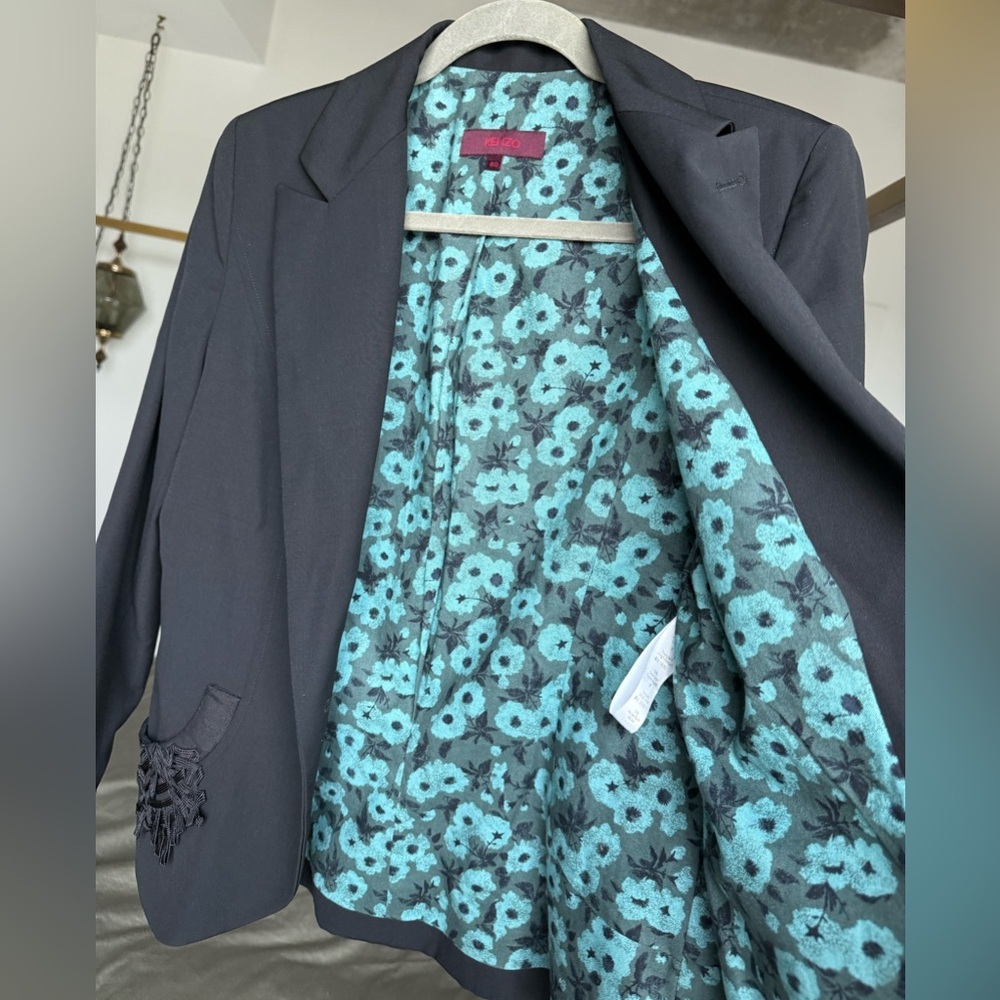KENZO Paris Black Wool Blazer Sz 40 100% Laine Wool Statement Piece w/ Character - Picture 5 of 9
